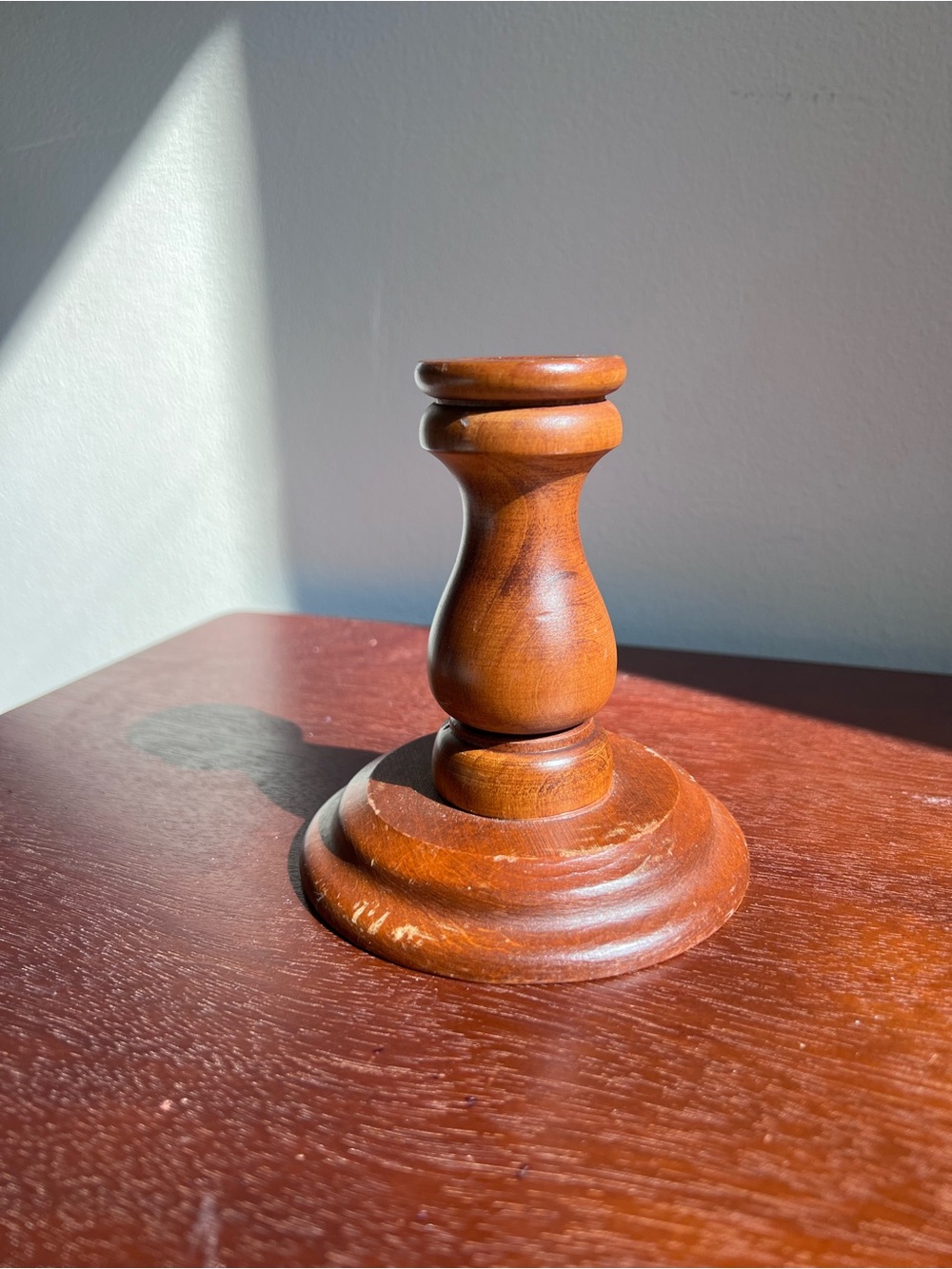 Wood Turned Candle Holder in Warm Brown
